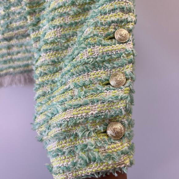 Lagence Green Gold Metallic Fringe Angelina Tweed Blazer Jacket Womens 6 - Picture 5 of 14